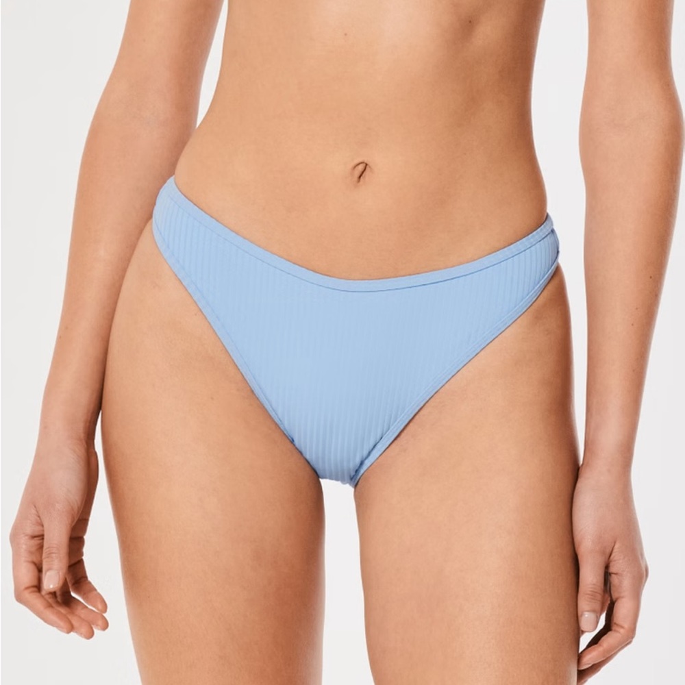 LIGHT BLUE GILLY HICKS HIGH LEG RIBBED CHEEKY BIKINI BOTTOM
